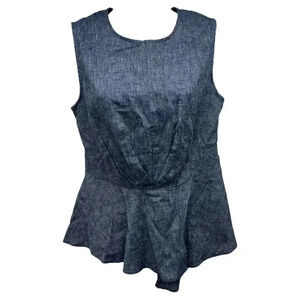Banana Republic Womens Size 2 Blue Linen Blend Peplum Top Sleeveless